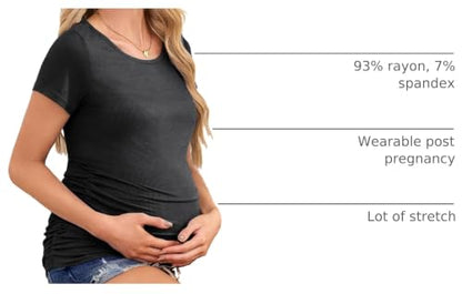 Smallshow Women's Ribbed Ruched Maternity Shirts 3 Packs - color: Black-deep Grey-teal(3 Pack), size: Small