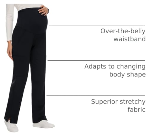 AMPOSH Women's Maternity Scrub Pants with 6 Pockets Stretchy Straight Leg Pregnancy Workwear - color: Black, size: X-Large