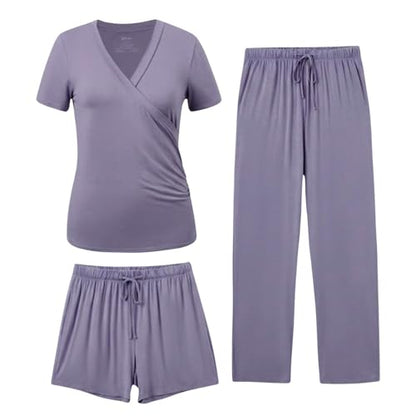 PATPAT 3-Piece Maternity Nursing Pajamas, Womens Lounge Set with Pockets - color: Mauve, size: X-Large