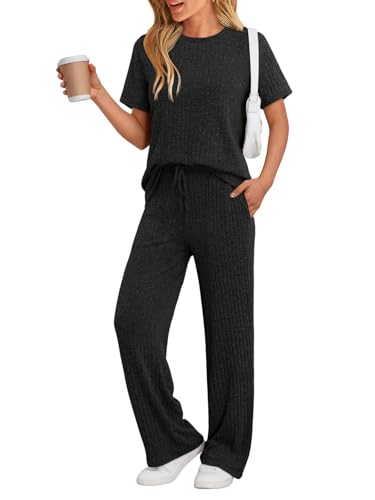 LILLUSORY Womens Lounge Sets 2 Piece Matching Travel Outfits - color: Black, size: Medium