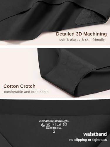 AIVEITE Seamless High Waisted Panties No Show Brief Underwear Women 6 Pack - color: Black, size: X-Small