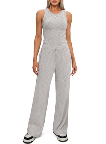 Darong Women's 2 Piece Summer Outfits Sleeveless Matching Lounge Sets - color: Light Grey, size: Small