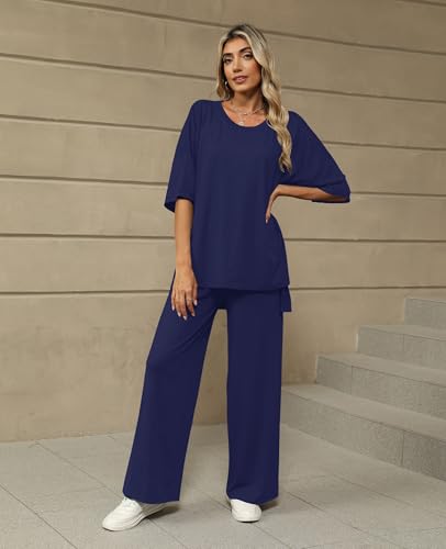 KevaMolly 2 Piece Lounge Set for Women Comfy Pajamas Set - color: Navy, size: Medium
