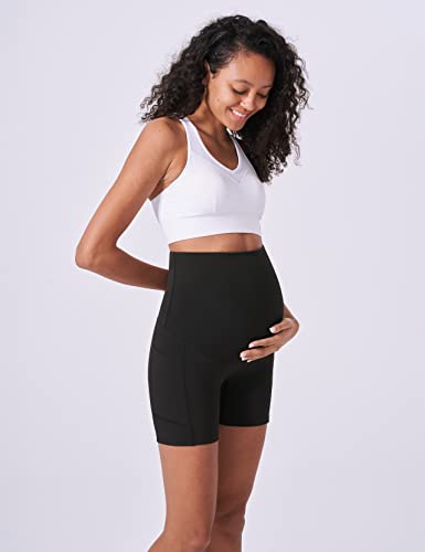Enerful Maternity Biker Shorts with Pockets 8"/5" - color: Black 5", size: Large