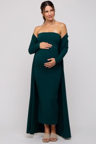 PinkBlush Ribbed Sleeveless Dress Cardigan Maternity Set - color: Forest Green, size: Medium