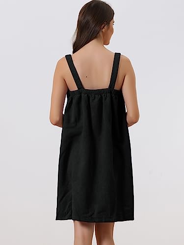 cheibear Women Terry Towel Dress Wrap Bathrobe with Pockets Headband - color: Black, size: Small