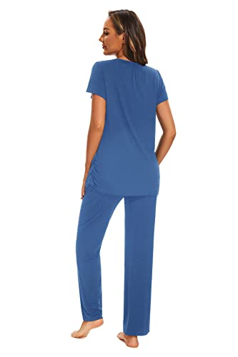 Smallshow Women's Maternity Nursing Pajamas - color: Grey Blue, size: XX-Large