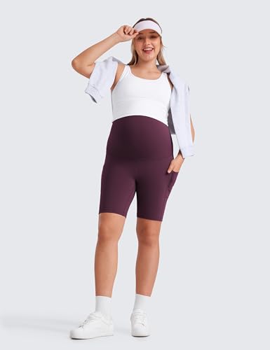 CRZ YOGA Maternity Biker Shorts Pockets 8" - color: Deep Purple, size: Small
