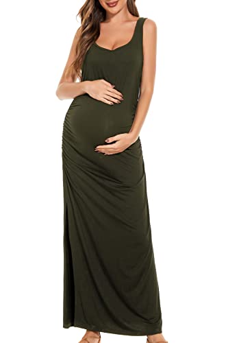 Smallshow Women's Split Long Maternity Dress - color: Army Green, size: Small