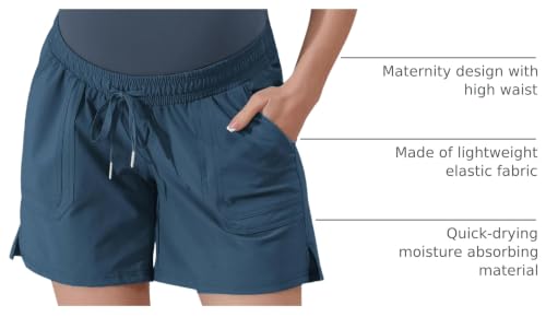 Maacie Maternity 5" Hiking Shorts with Pockets - color: Blue-grey, size: Large
