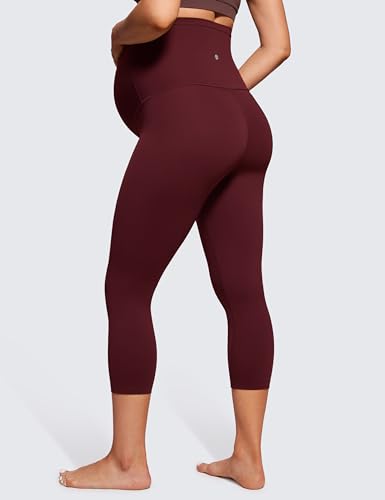 CRZ YOGA Maternity Capris Leggings 21" - color: Red Merlot, size: Large