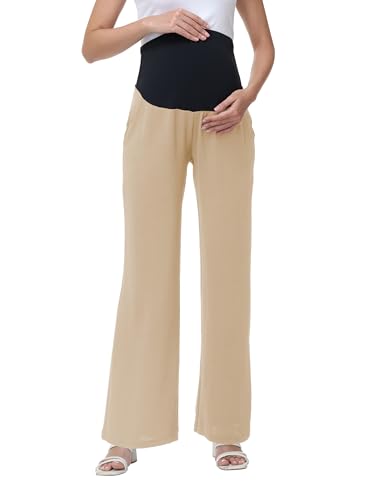 Women's Maternity Palazzo Pants Wide Leg Trousers - color: Khaki, size: Large