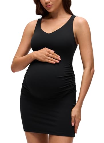 CRZ YOGA Maternity V Neck Mini Dress - color: Black, size: X-Large
