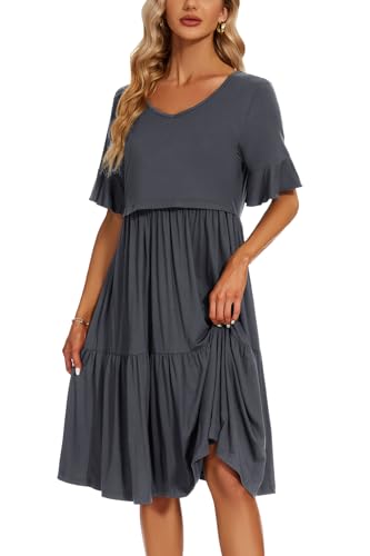 Smallshow Women's Ruffle Maternity Nursing Dress - color: Dark Grey, size: Medium