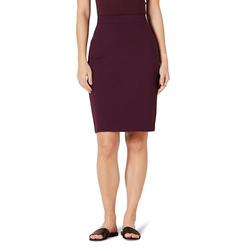 Amazon Essentials Women's Ponte Pull-On Fitted Pencil Skirt, Business Casual, Everyday Wear - color: Burgundy, size: Small