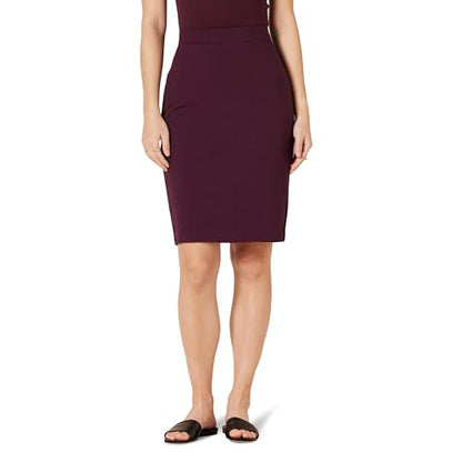 Amazon Essentials Women's Ponte Pull-On Fitted Pencil Skirt, Business Casual, Everyday Wear - color: Burgundy, size: Small