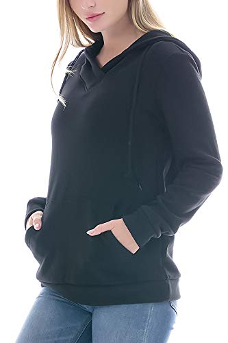 Smallshow Women's Fleece Maternity Nursing Sweatshirt Hoodie Kangaroo Pocket - color: Black, size: Large