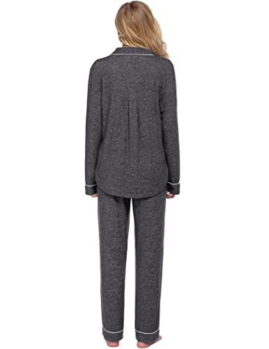 Ekouaer Women's Pajamas Long Sleeve Loungewear Casual Button Down Pjs - color: Dark Grey, size: X-Large