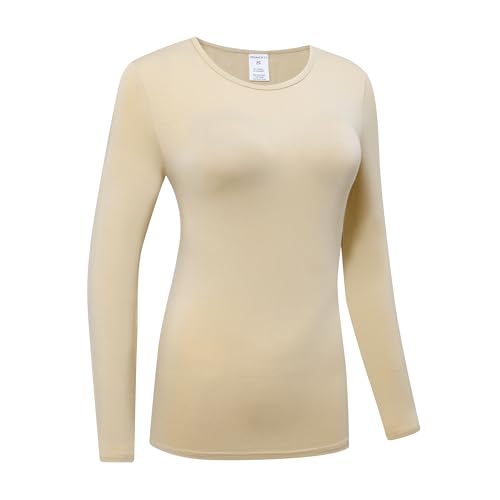OThread & Co. Women's Long Sleeve T-Shirt Comfy Underscrub Tee Basic Stretch Layer - color: Apricot, size: Large