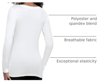 COZYFIT 3 Pack Underscrub Long Sleeve Women, Scrubs Undershirts, Crew Neck - color: Black/White/Ceil Blue, size: Medium