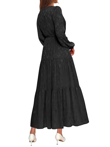 PRETTYGARDEN Womens Long Sleeve Boho Floral Wrap Maxi Dress - color: Black, size: Small