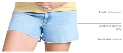 Motherhood Maternity Women's Under the Belly Cutoff Denim Pregnancy Shorts with Side Elastic Panel Insets - color: Light Wash, size: Large