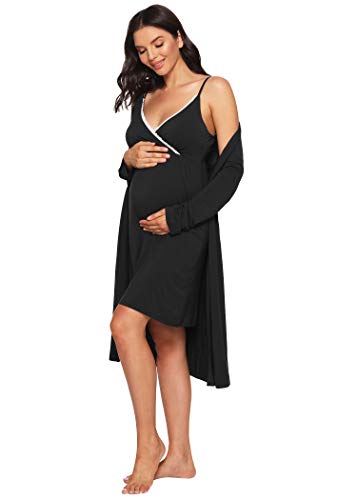 Latuza Women's Viscose Nursing Nightgown and Robe Set - color: Black, size: Large