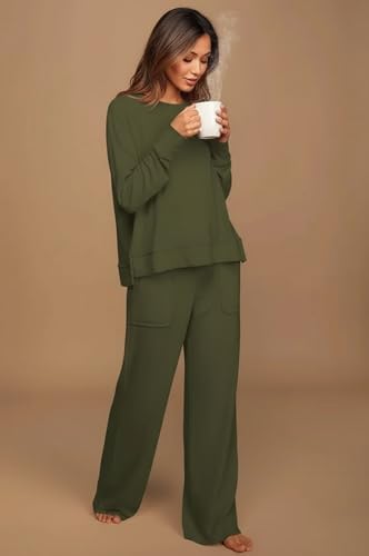 Lounge Sets for Women 2 Piece Outfits Comfy Sweat Track Suits Matching Set - color: A-armygreen, size: X-Large