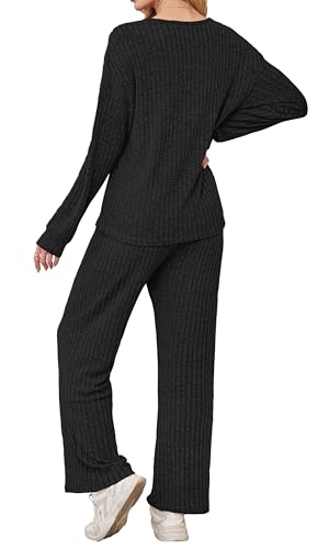 RUMIA Lounge Sets for Women Cozy Travel Matching Sweater Fall Outfits - color: Black, size: Large