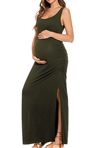 Smallshow Women's Split Long Maternity Dress - color: Army Green, size: Small