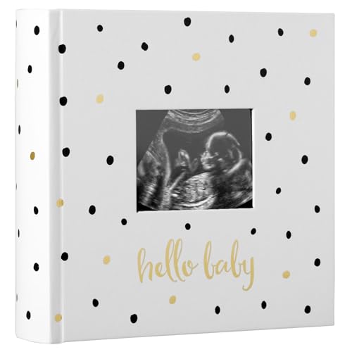 Pearhead Hello Baby Photo Album, Holds 200 Pictures, Polka Dots, White