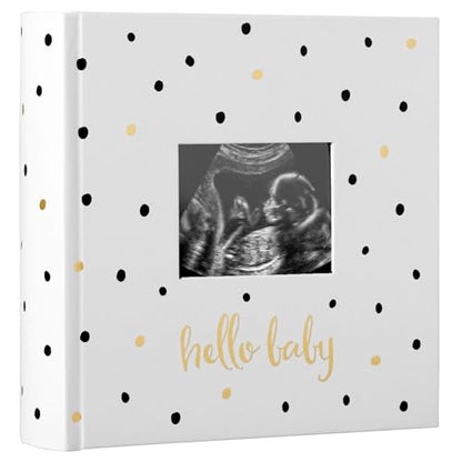 Pearhead Hello Baby Photo Album, Holds 200 Pictures, Polka Dots, White