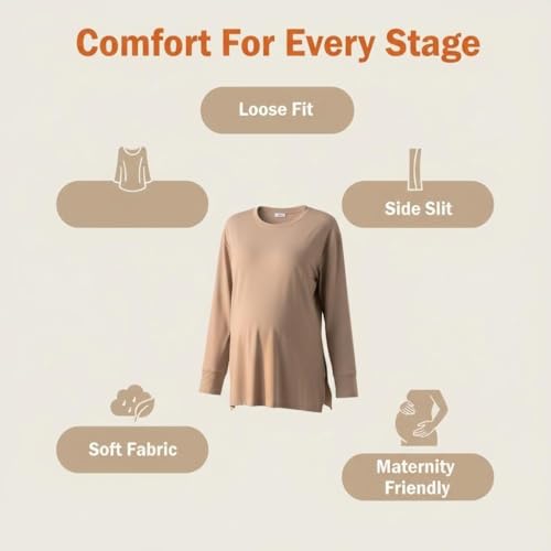 3 Pack Maternity Relaxed Fit Split Side Long Sleeve Shirts - size: Medium