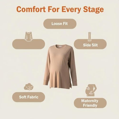 3 Pack Maternity Relaxed Fit Split Side Long Sleeve Shirts - size: Medium