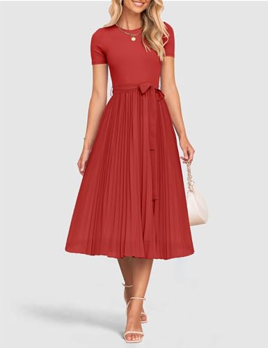 ZESICA Women's 2026 Summer Short Sleeve Knit Midi Dresses - color: Cherry, size: Medium