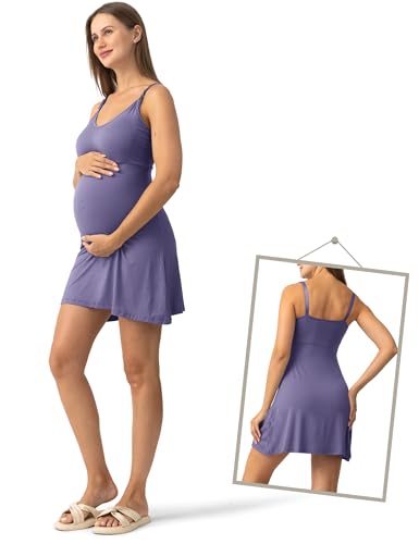SUNNYBUY Nursing Nightgown & Maternity Robe Set for Postpartum Sleepwear - color: Purple Blue, size: Medium