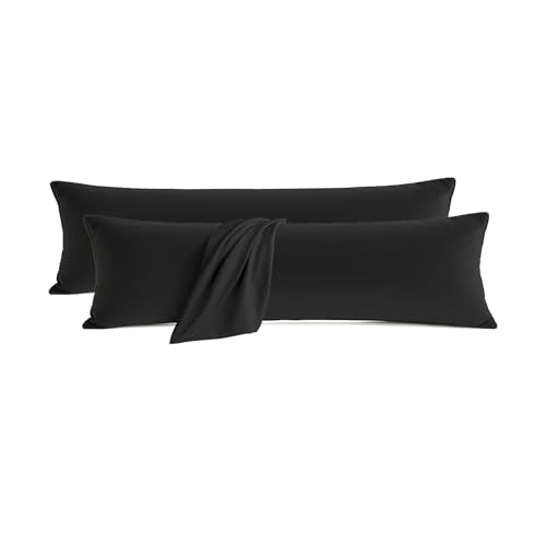 Set of 2 Brushed Microfiber Pillowcases 20x54 inch Black - color: Black, size: Body