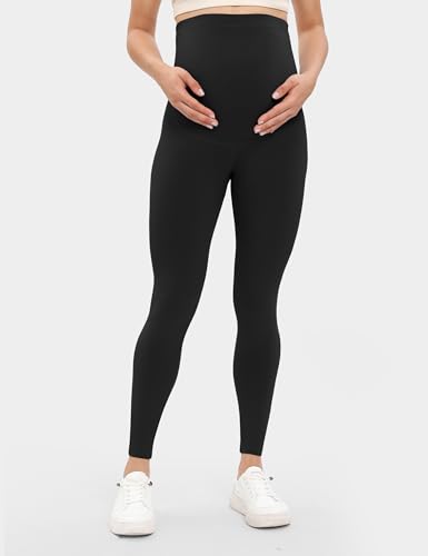 Buttergene 3 Pack Maternity Leggings with Elastic Band - color: 3pack Ink Black/Dark Grey/Brown, size: Medium