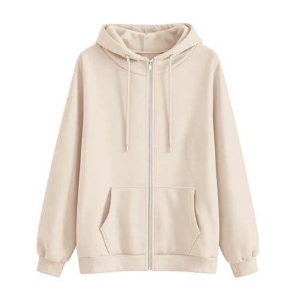 Womens Zip Up Hoodies Casual Oversized Sweatshirt Lightweight Jacket - color: Beige, size: Medium