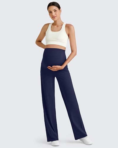 G4Free BareFeel Maternity Yoga Pants Pregnancy Slacks Over the Belly - color: Royal Blue, size: X-Small