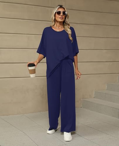 KevaMolly 2 Piece Lounge Set for Women Comfy Pajamas Set - color: Navy, size: Small