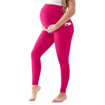 Walifrey Maternity Leggings with Pockets Over the Belly - color: Pink, size: Small