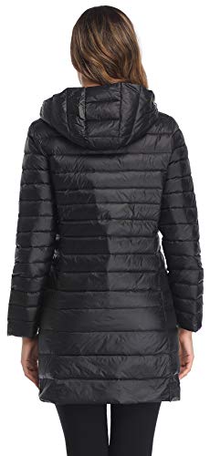 Obosoyo Women's Winter Packable Down Jacket Plus Size Ultralight Long Down Outerwear Puffer Jacket Hooded Coat - color: Black, size: Large
