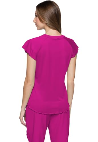 Med Couture Layers Womens Scrubs Top Rib Knit Neck Chest Pocket - color: Amp Pink, size: Small