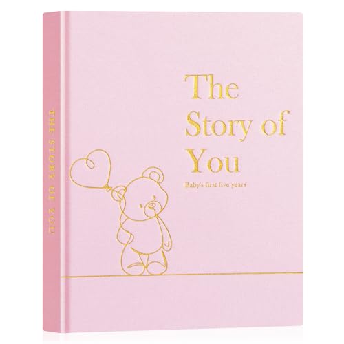 Lanpn Baby Memory Book for Boy Girl - The Story of You, Newborn Babys Keepsake Book Photo Album for New Parents, Linen Cover Baby First 5 Year Milestone Journal Scrapbook (Pink, 154 Pages) - color: Pink