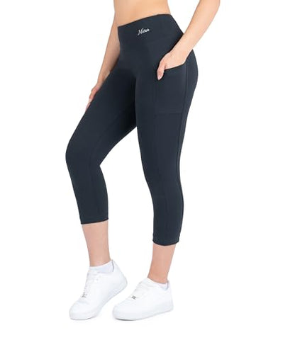 Nirlon Cotton Capri Leggings with Pockets 3/4- CottoNIR - color: Graphite, size: 6