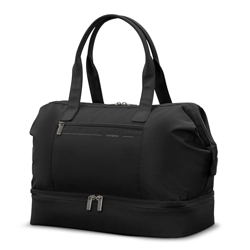 Samsonite Better Than Basics Weekender Duffle – Drop Bottom Travel Bag with 14” Laptop Compartment, SmartSleeve™ Trolley Strap, Adjustable Shoulder Strap, Durable RPET Lining, Black - color: Black