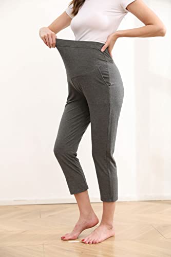 Maternity Lounge Pants Pregnancy Trousers Over The Belly Stretchy Activewear, Maternity Clothes Sweatpants with Pockets - color: Grey, size: Medium