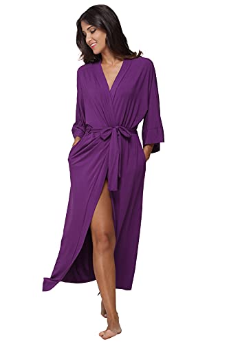 Women's Soft Robes Long Bath Robes Full Length Kimonos Sleepwear Dressing Gown,Solid Color - color: Purple, size: Medium