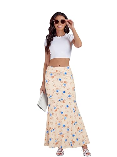 KIFOVEN Women's Foldover High Waist Maxi Skirt - color: Blue Rose, size: Small
